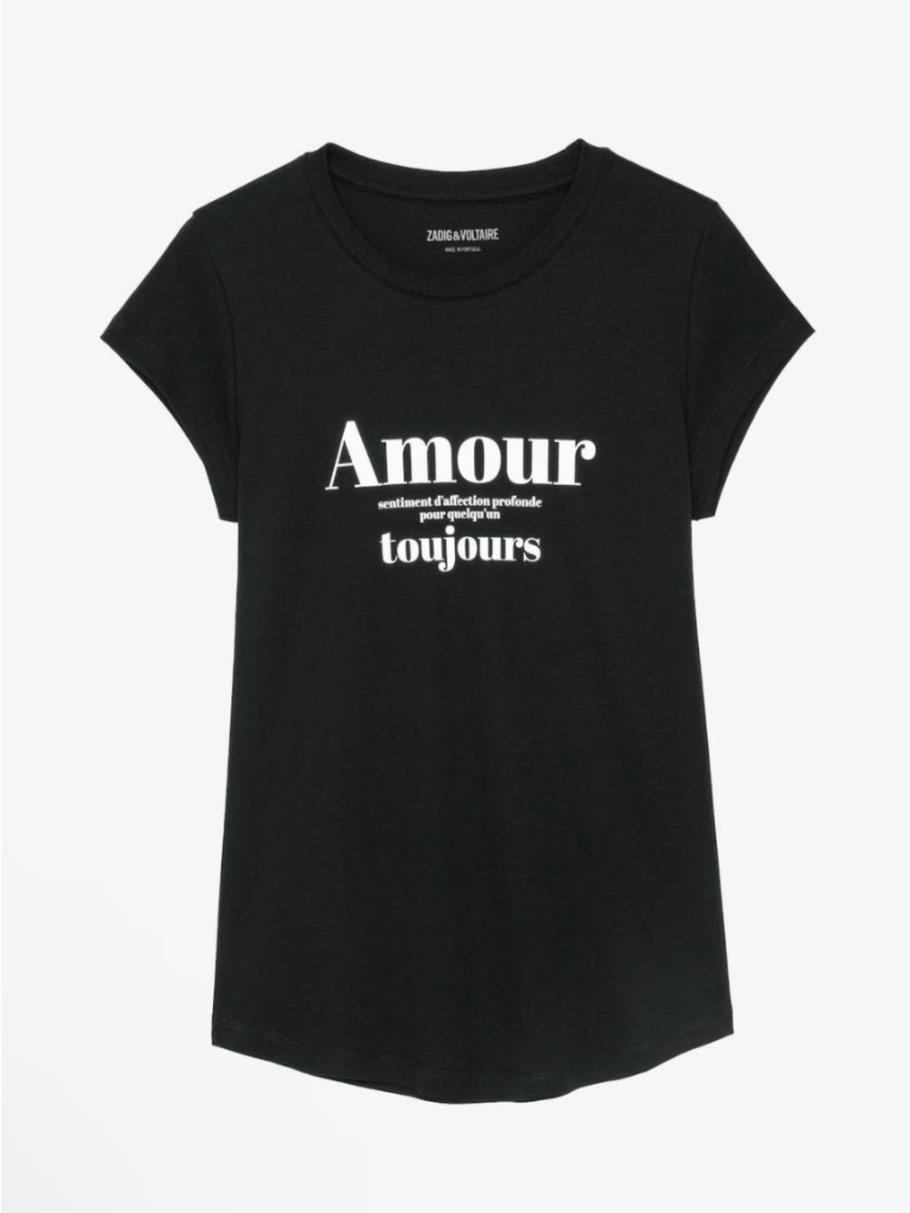 Zadig & Voltaire Black Tee with White 'Amour Toujours' Print
